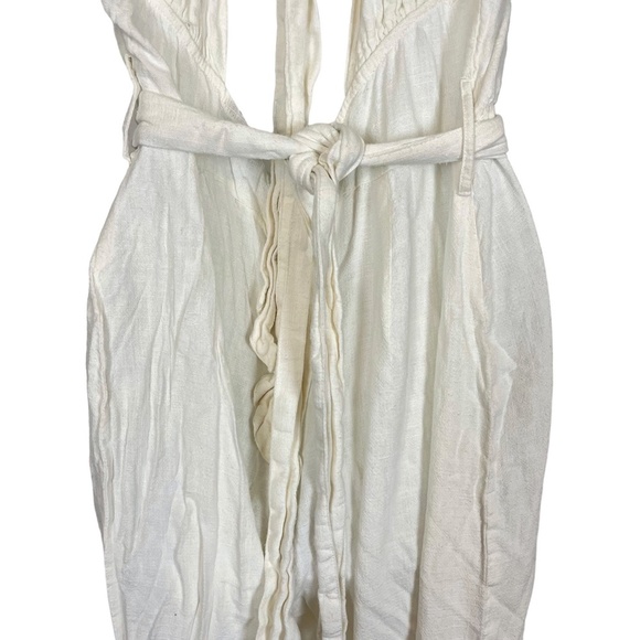 Asos Design Women's White Deep V-Neck Flax Jumpsuit Wide Leg Open Back Pants  8 - Picture 13 of 16